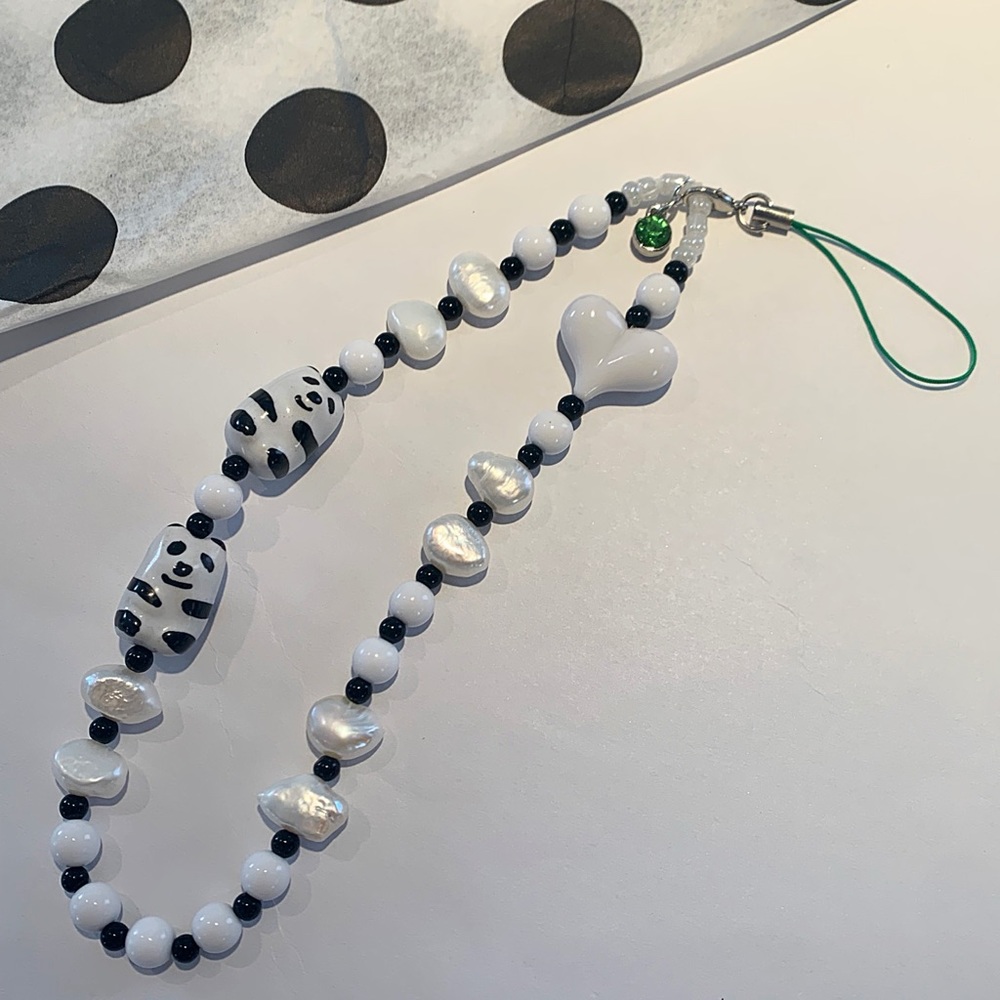 Black and white panda phone charm/“string ting”